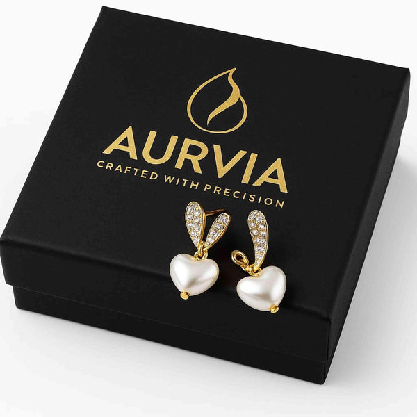 Heart Pearl Drop Earrings Women CZ Romantic Valentine Love | AURVIA
