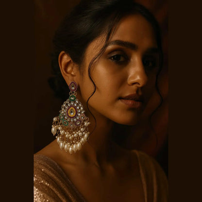 Kundan Pearl Chandbali Earrings Women Multicolored Indian Wedding | AURVIA