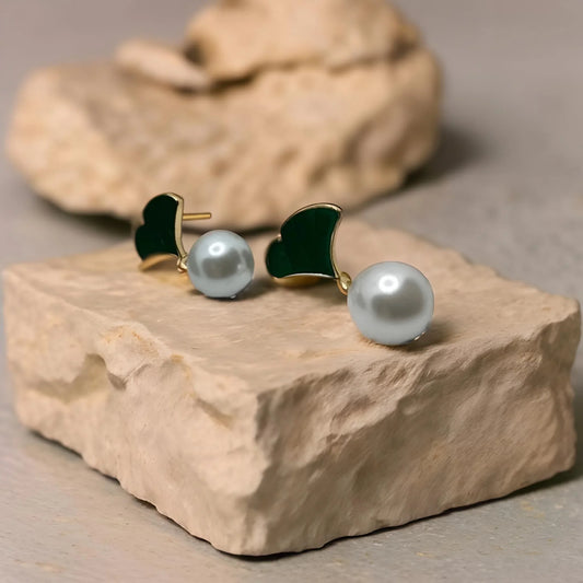 Green Pearl Drop Earrings Women Enchanting Vibrant Stones Premium | AURVIA