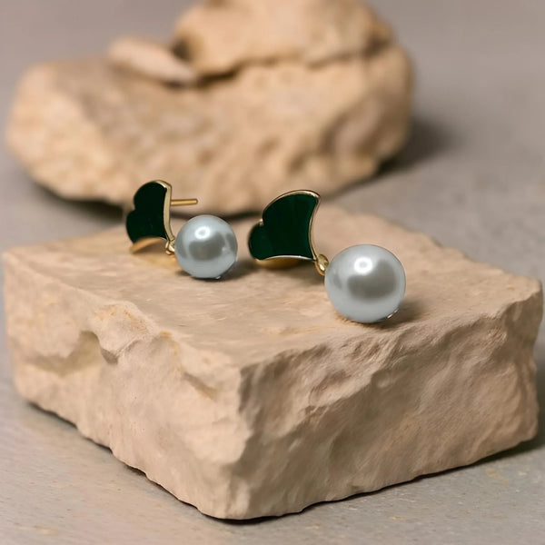 Green Pearl Drop Earrings Women Enchanting Vibrant Stones Premium | AURVIA