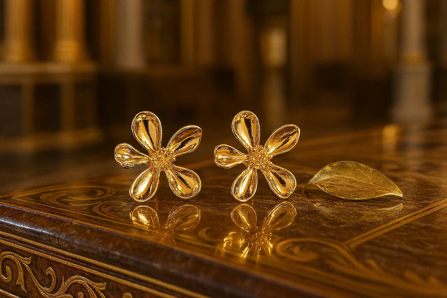 Golden Bloom Anti-Tarnish Floral Drop Earrings Women 1-Year Warranty | AURVIA