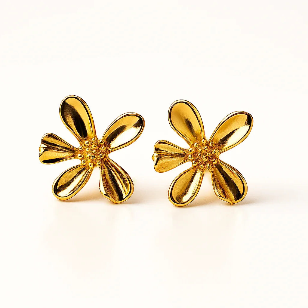 Golden Bloom Anti-Tarnish Floral Drop Earrings Women 1-Year Warranty | AURVIA