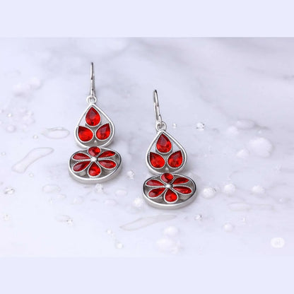 Ruby Red Blossom Drop Earrings Women 18K Rhodium Anti-Tarnish | AURVIA