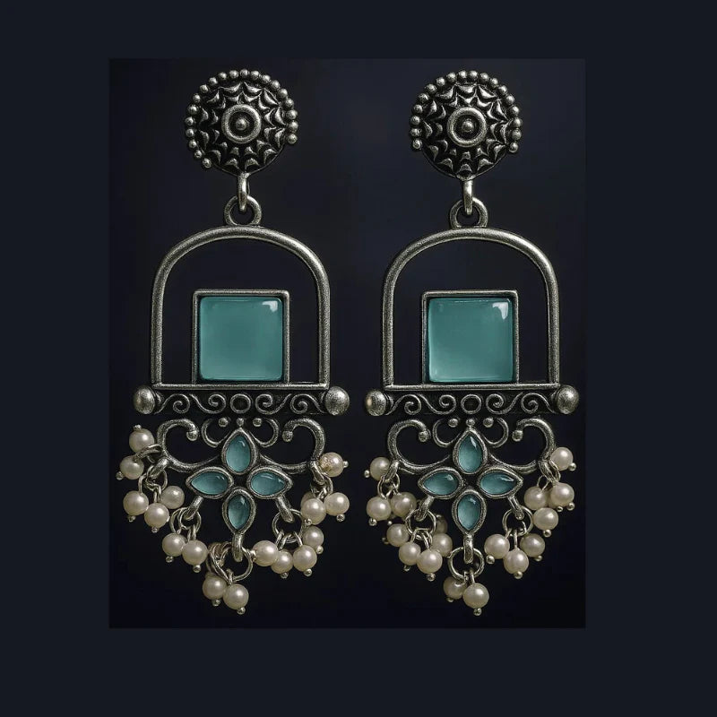 AURVIA Aqua Chalcedony Pearl Oxidized Silver Earrings - Discover Your Aura