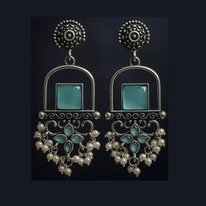 AURVIA Aqua Chalcedony Pearl Oxidized Silver Earrings - Discover Your Aura