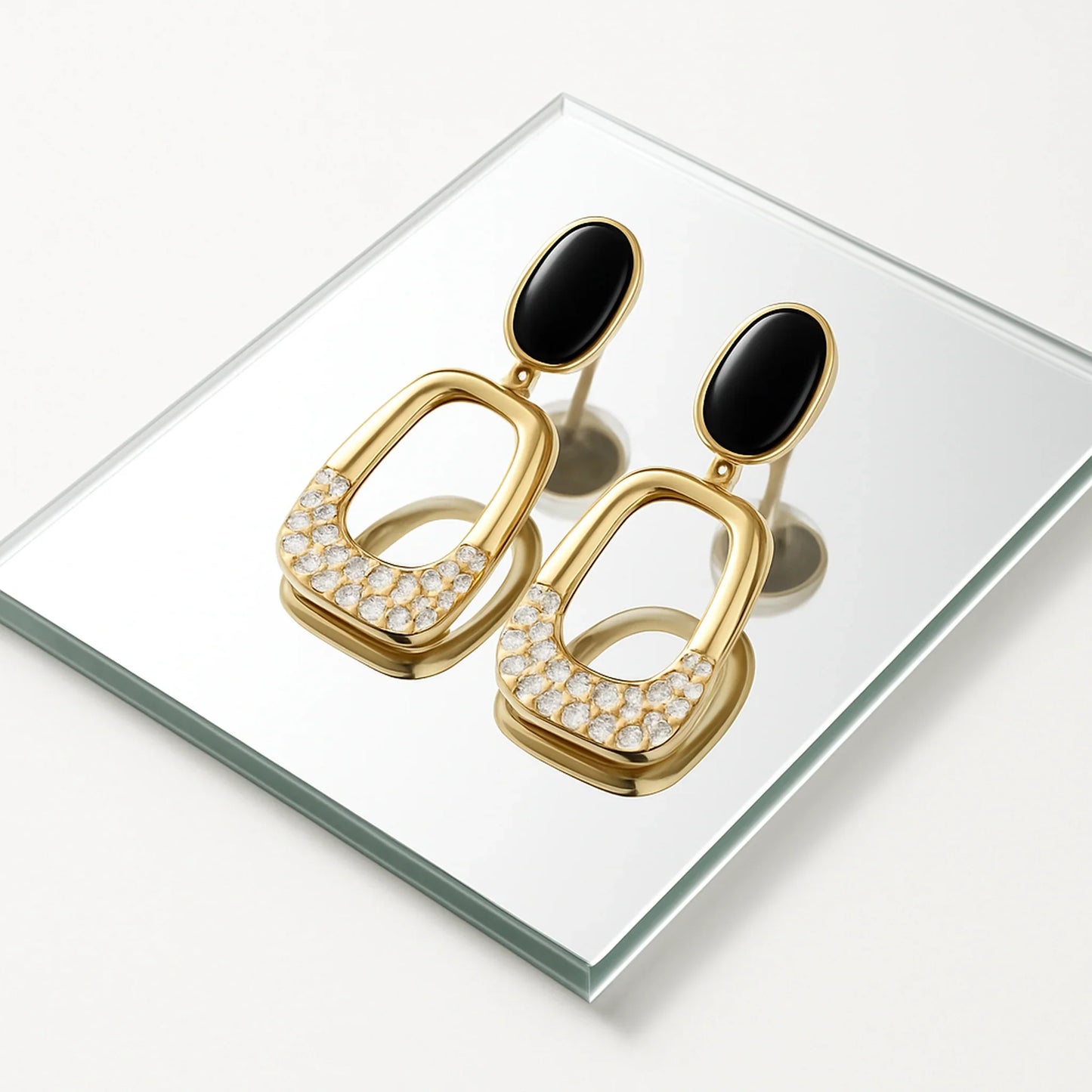 Black Onyx Statement Drop Earrings Women Premium Gold Professional | AURVIA