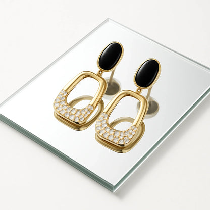 Black Onyx Statement Drop Earrings Women Premium Gold Professional | AURVIA