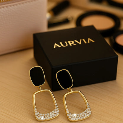 Black Onyx Statement Drop Earrings Women Premium Gold Professional | AURVIA