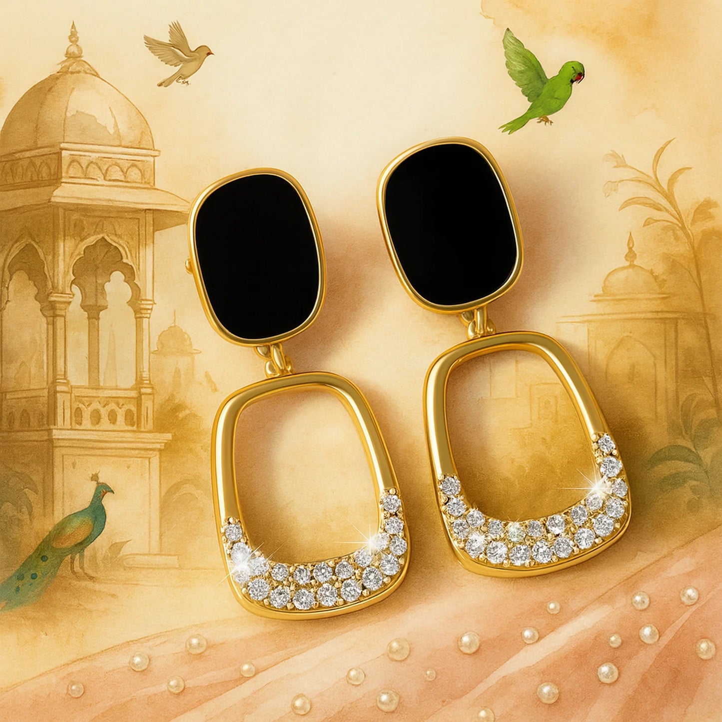Black Onyx Statement Drop Earrings Women Premium Gold Professional | AURVIA