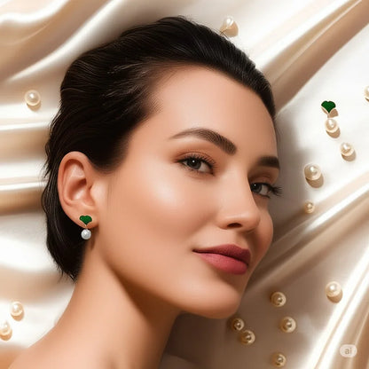 Green Pearl Drop Earrings Women Enchanting Vibrant Stones Premium | AURVIA
