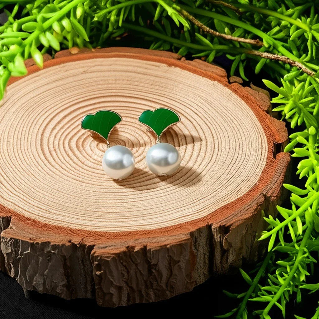 Green Pearl Drop Earrings Women Enchanting Vibrant Stones Premium | AURVIA