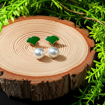 Green Pearl Drop Earrings Women Enchanting Vibrant Stones Premium | AURVIA
