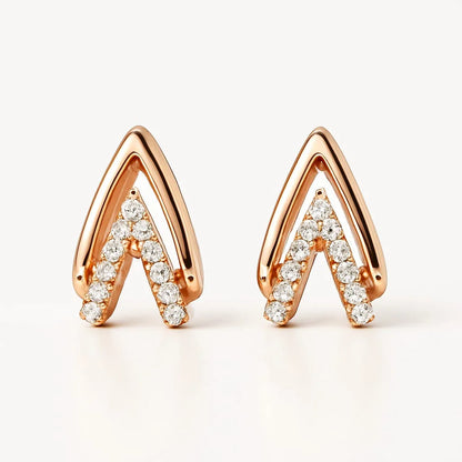 Rose Gold Chevron Earrings Women CZ Stones Modern Geometric | AURVIA