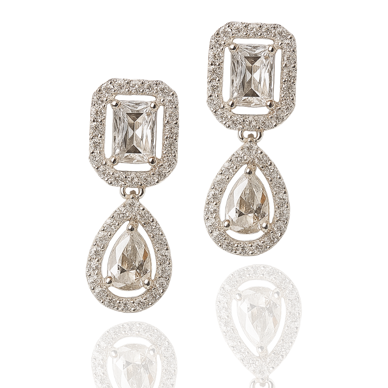 Pair of diamond earrings on a white background