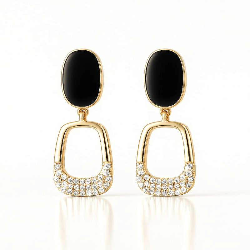 AURVIA Black Onyx Drop Earrings with Oxidized Silver Finish - Ethnic Statement Jewellerybackground