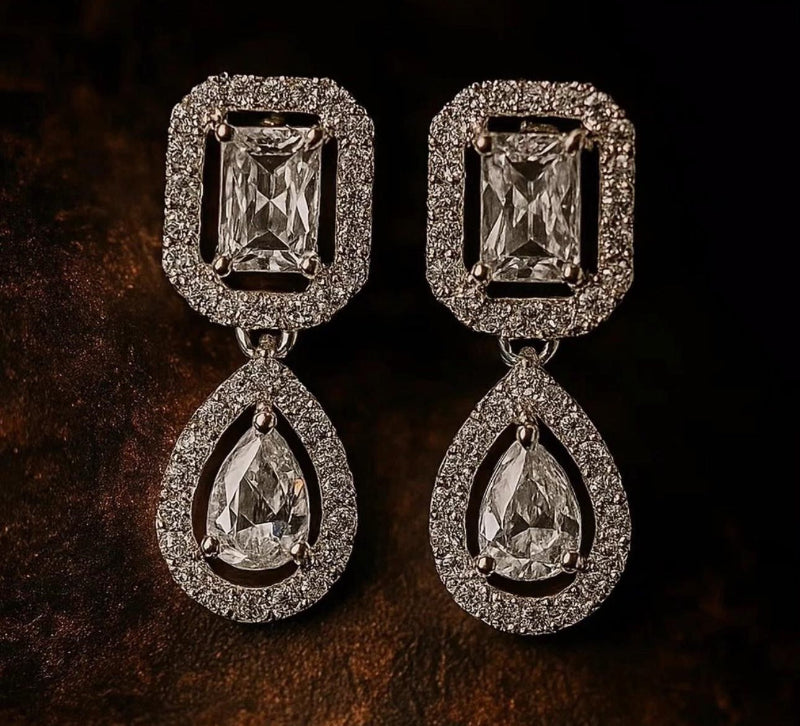 AURVIA luxury 18K rhodium plated solitaire drop earrings - anti-tarnish premium jewelry
