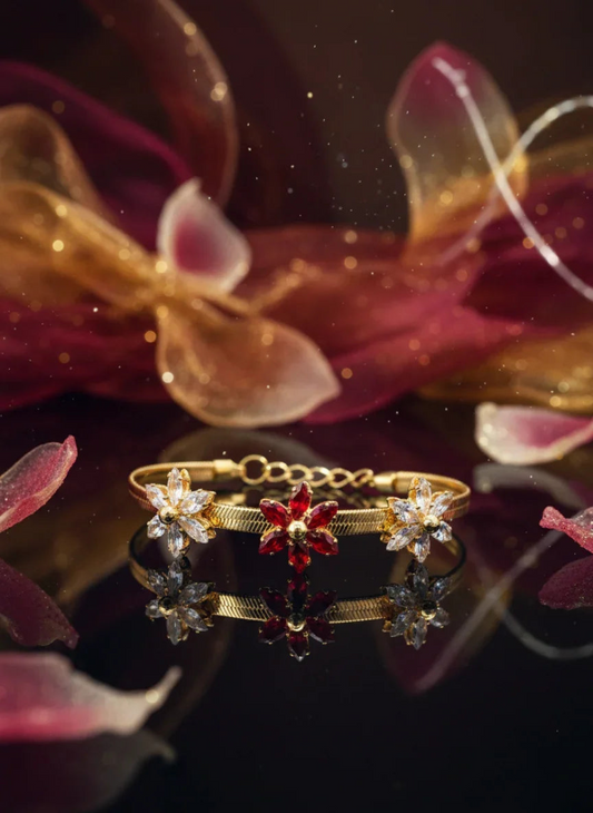 AURVIA multicolor flower bracelet 18K gold plated with CZ stones - colorful floral design jewelry"