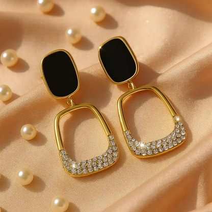 AURVIA Black Onyx Drop Earrings Back View - Secure Push-Back Closure - Lightweight & Skin-Friendly