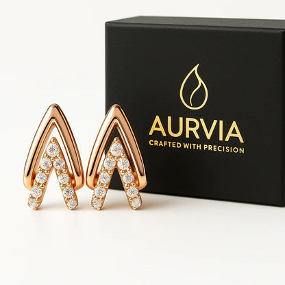 Rose Gold Chevron Earrings Women CZ Stones Modern Geometric | AURVIA