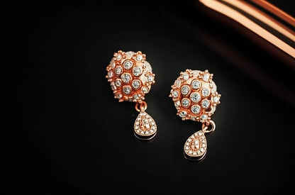 Rose Gold Bloom Drop Earrings Women Anti-Tarnish Romantic | AURVIA