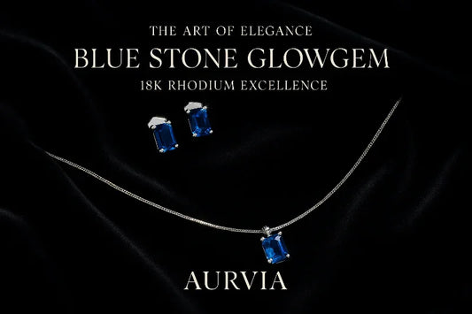 Blue Stone Necklace & Earrings Set – 18K Rhodium | Aurvía - AURVIA