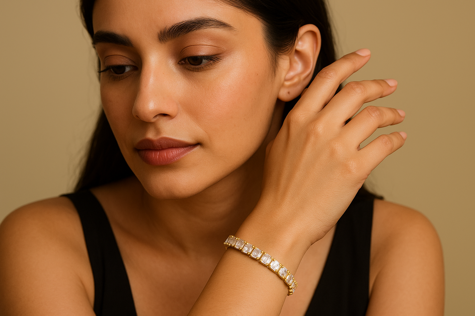 Elegant Indian model showcasing the tennis bracelet - Image 2